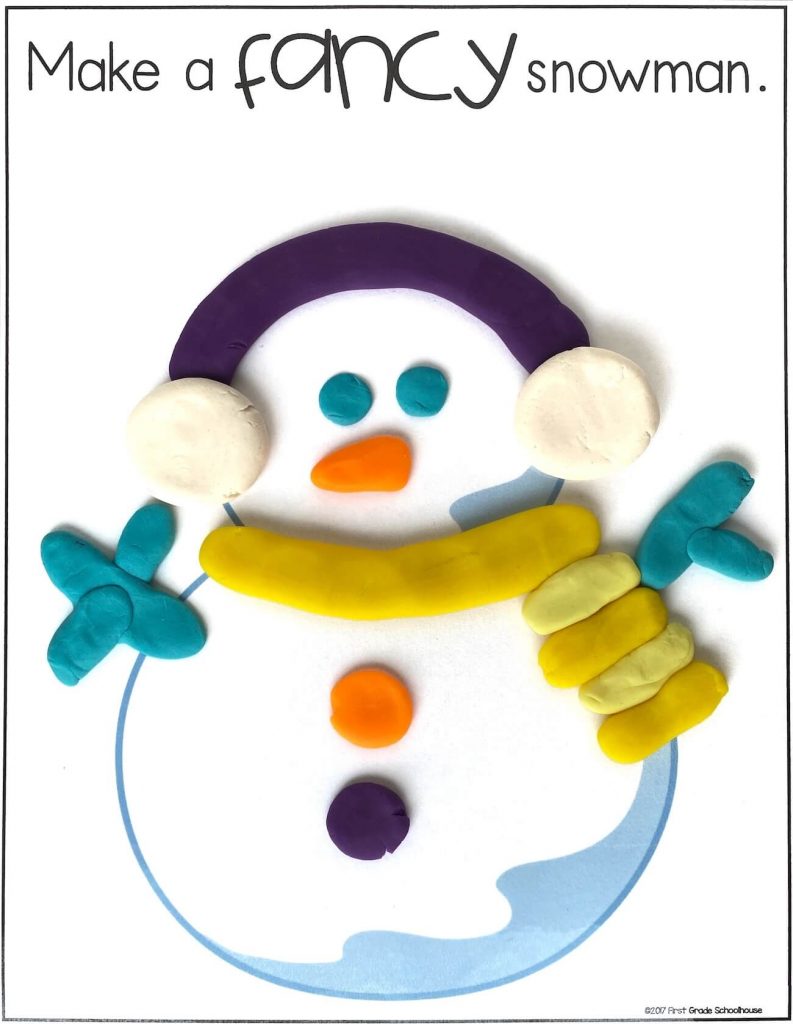 Example 2 of snowman mat for making a fancy snowman out of modeling clay or dough.