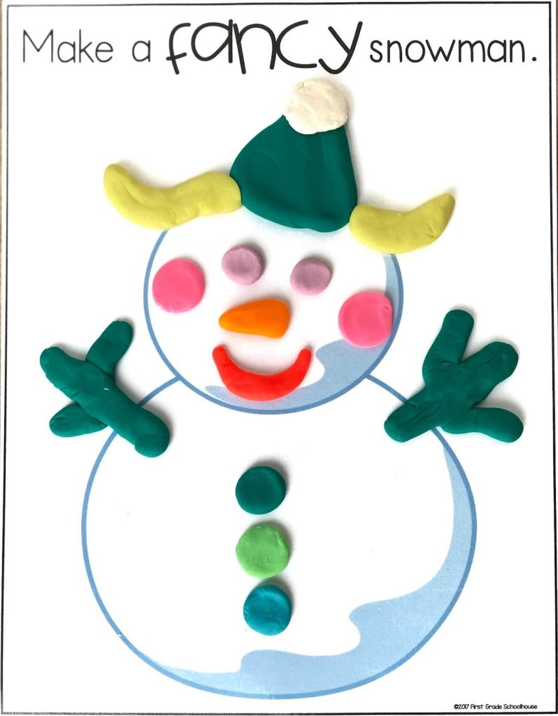 Example 3 of snowman mat for making a fancy snowman out of modeling clay or dough.