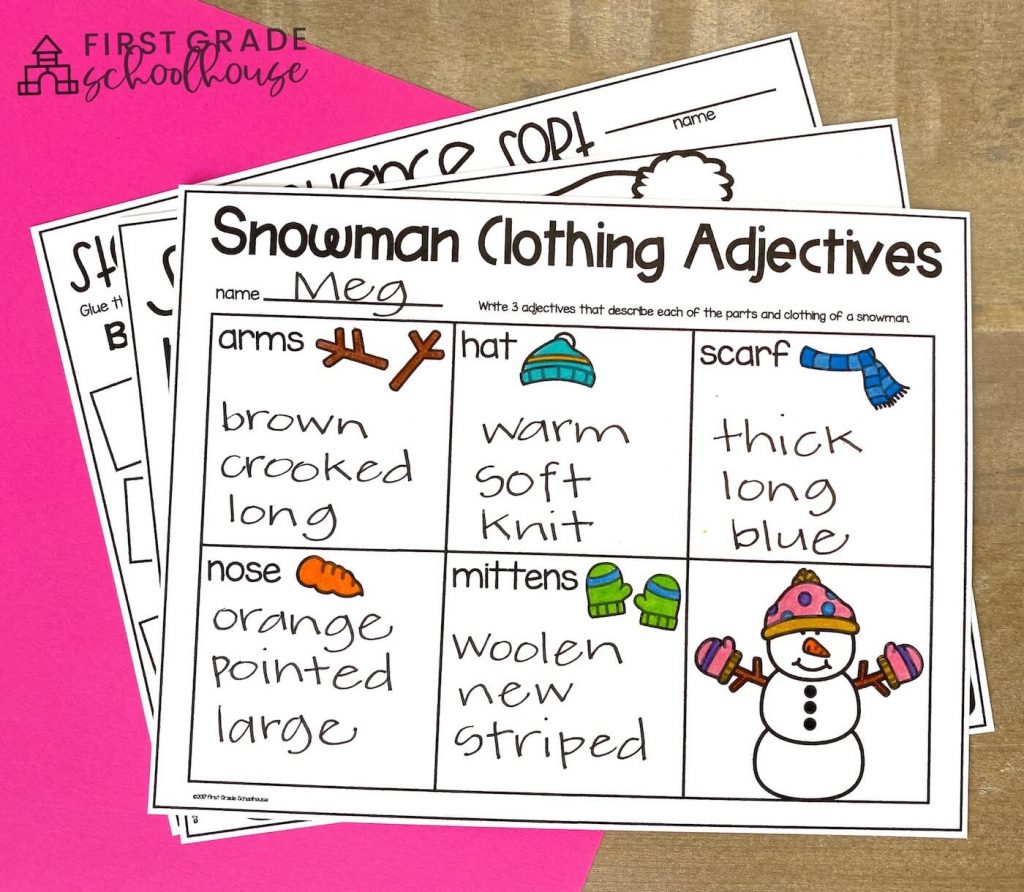 Snowman themed adjectives graphic organizer.