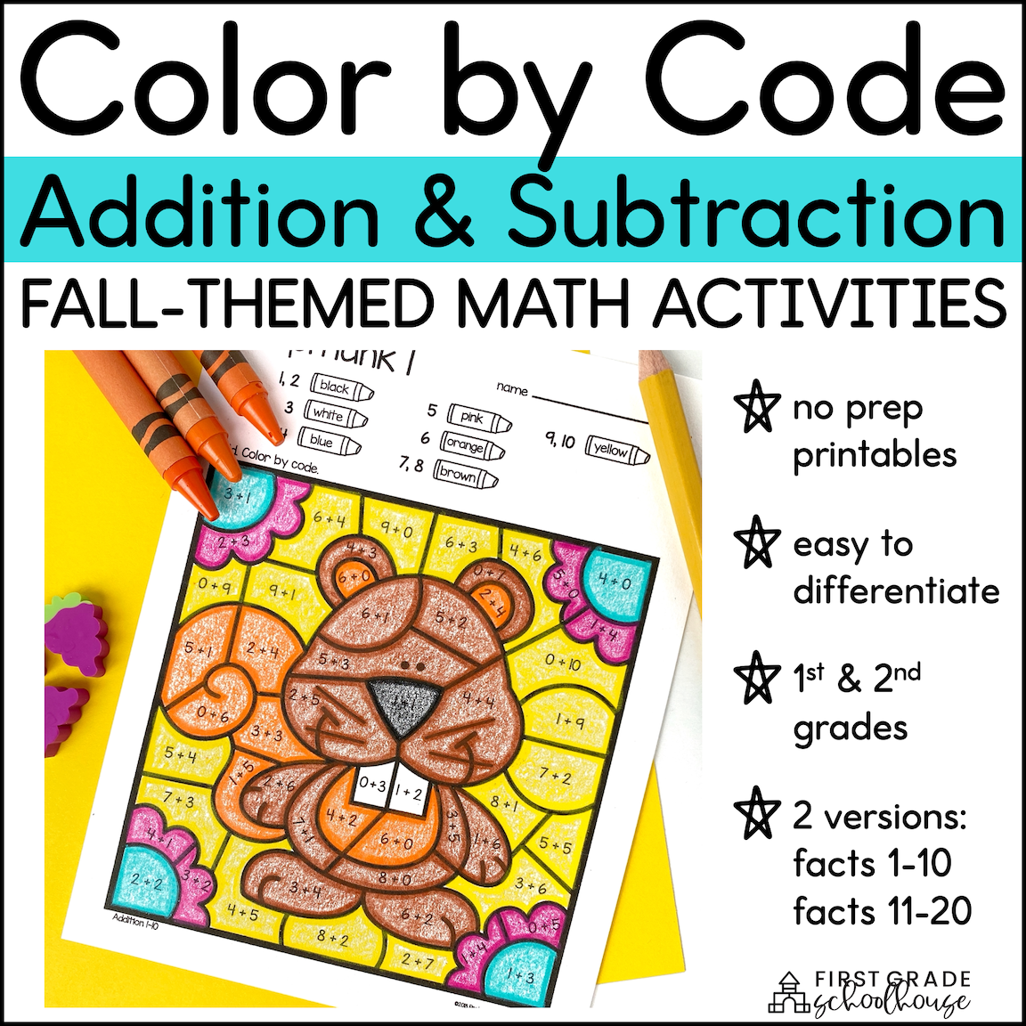 Color by Number Addition & Subtraction Fall-Themed Math Activities educational resource
