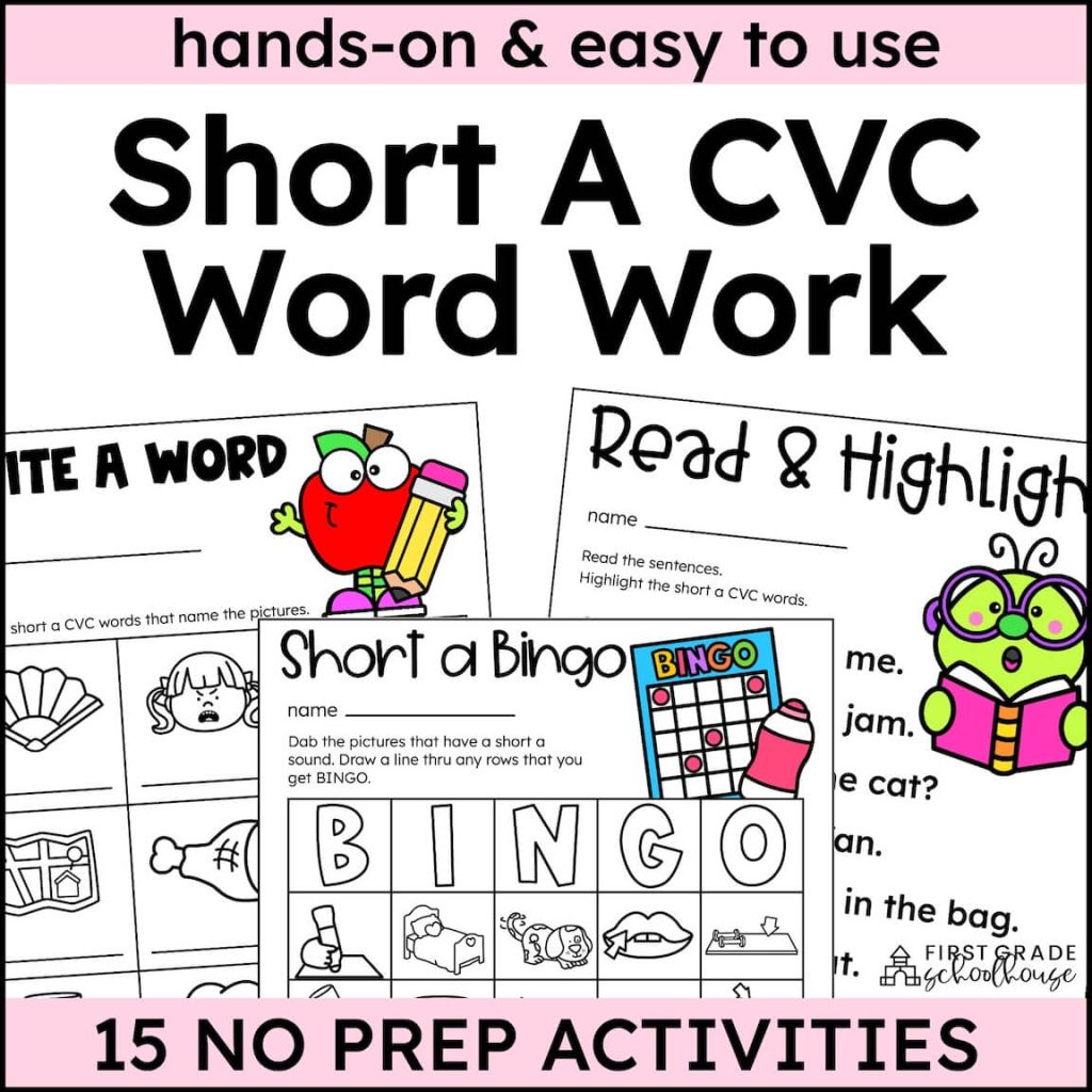 Hands-on & Easy to Use. Short A CVC Word Work. 15 No Prep Activities